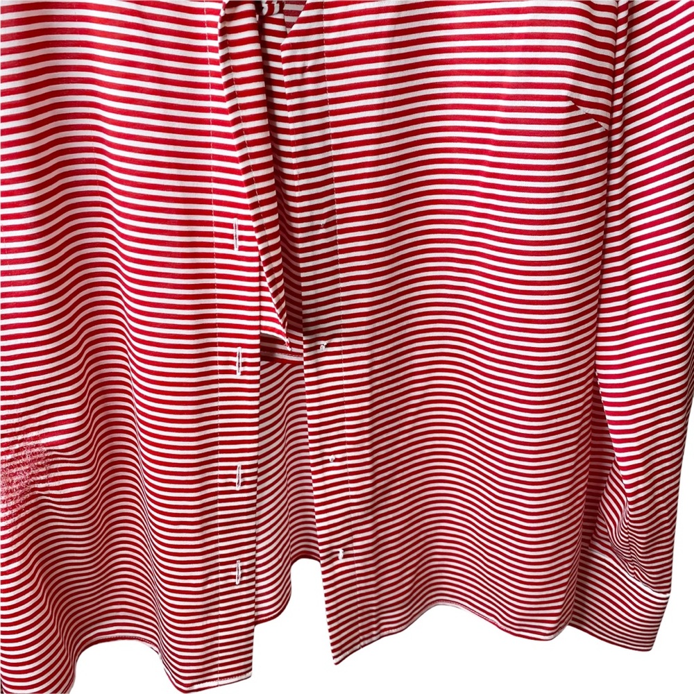 St. John Collection Red White Striped Parisian French Button Down Silk Blouse 4 - Picture 3 of 8